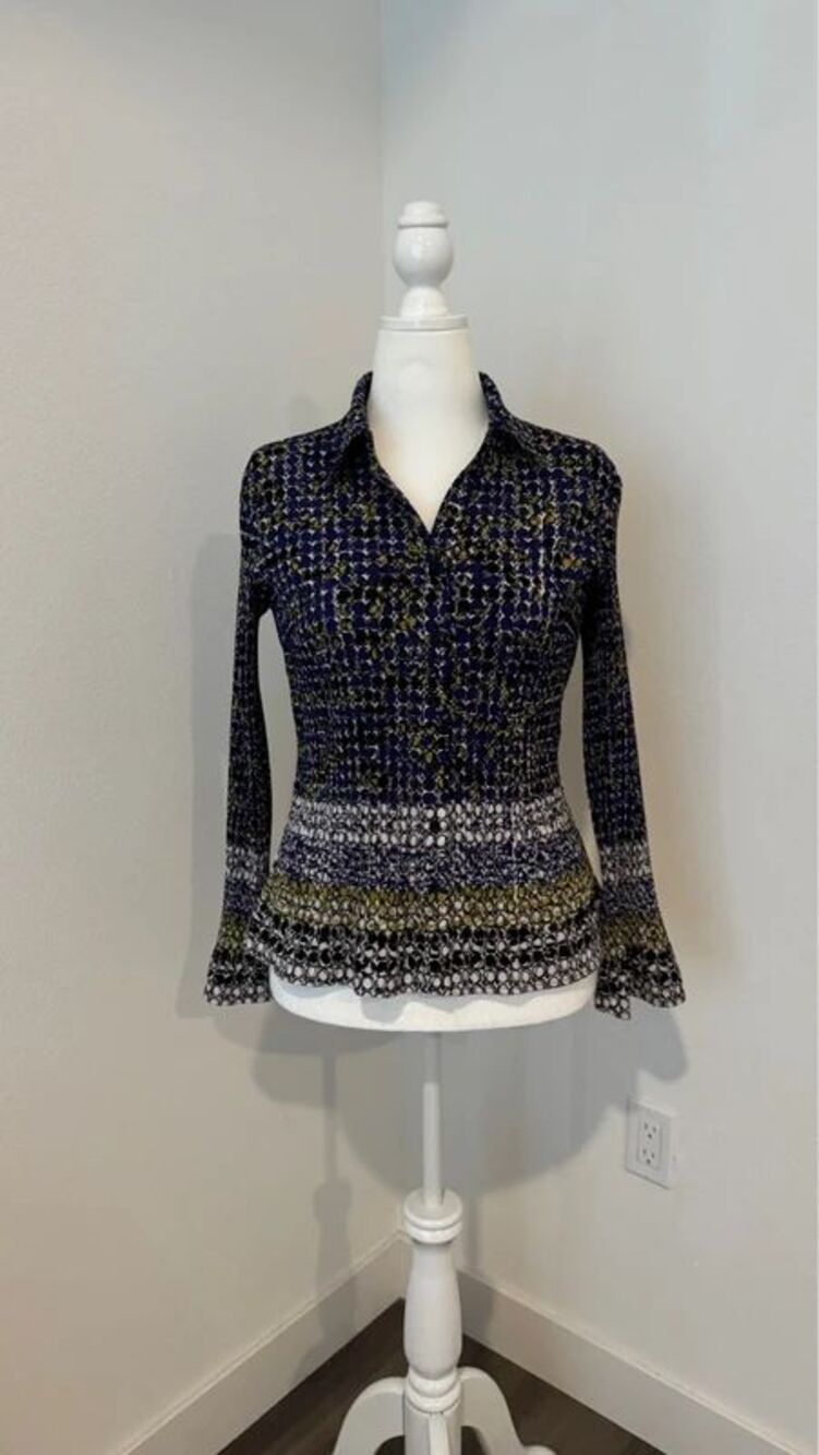Christopher & Banks Blue Circle Print Collared Top Size M